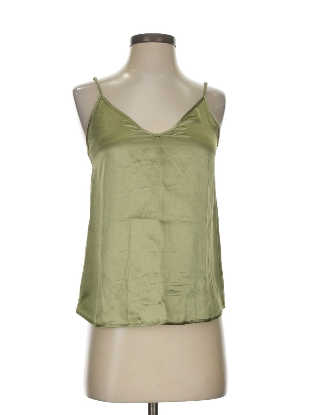 Aritzia Olive Green Satin V-Neck Cami Tank